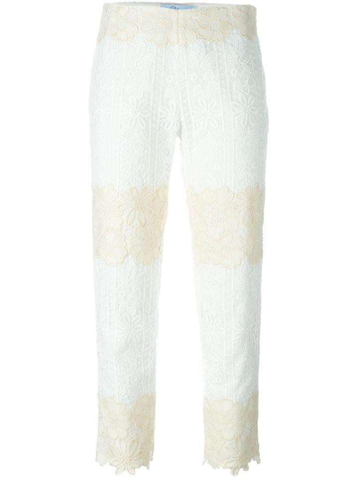 Blumarine Lace Cropped Trousers, Women's, Size: 38, White, Cotton/polyester/polyamide