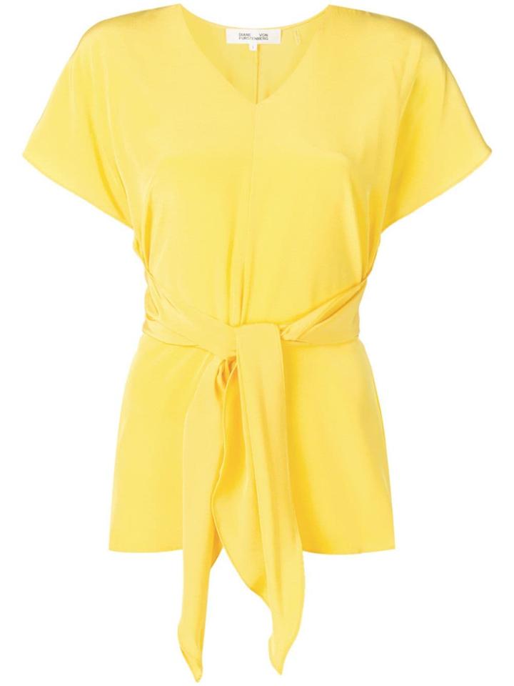 Dvf Diane Von Furstenberg Tied Short Sleeved Blouse - Yellow