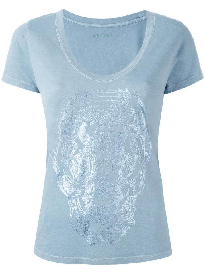 Zadig & Voltaire Stylised Skull Print T-shirt, Women's, Size: Xs, Blue, Cotton/modal