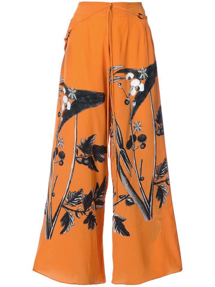 Osklen - Printed Palazzo Pants - Women - Silk - 40, Yellow/orange, Silk