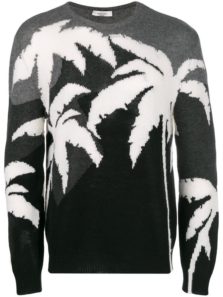 Valentino Colour-block Palm Knit Sweater - Grey