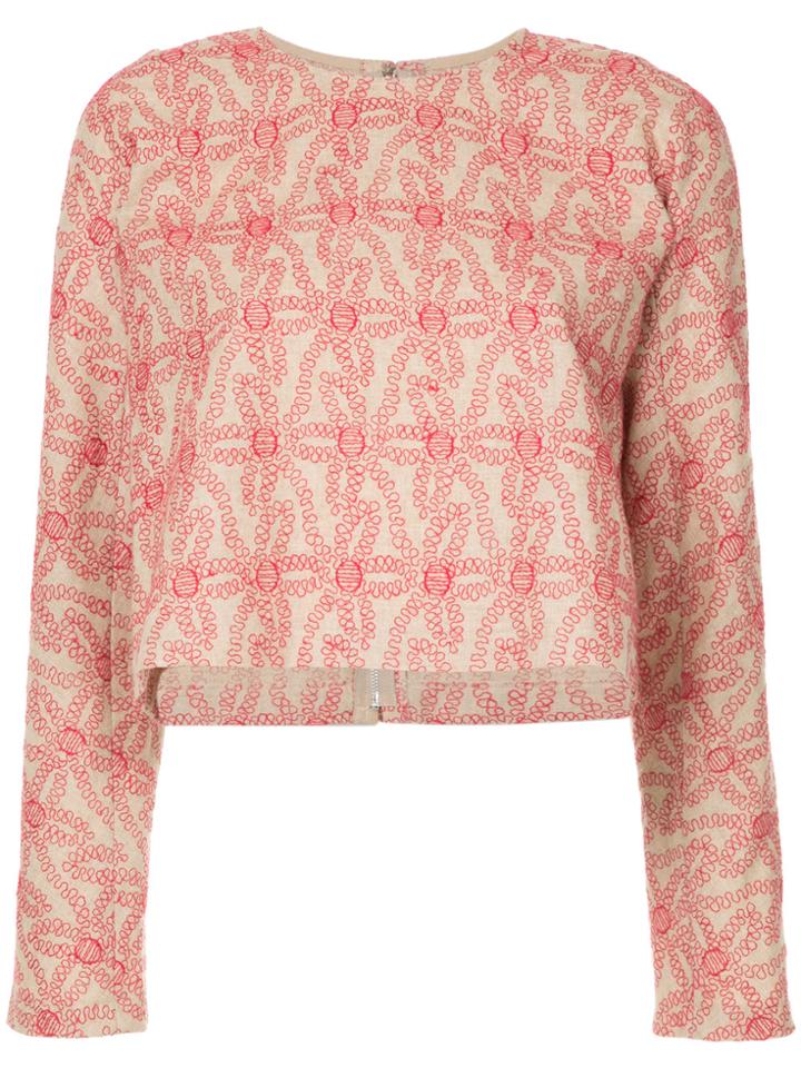 Comme Des Garçons Vintage Floral Embroidery Cropped Blouse - Nude &
