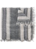 Faliero Sarti Fringed Striped Scarf, Adult Unisex, Grey, Polyamide/modal/cashmere/virgin Wool