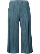 Pleats Please By Issey Miyake Pleated Cropped Trousers, Women's, Size: 3, Green, Polyester
