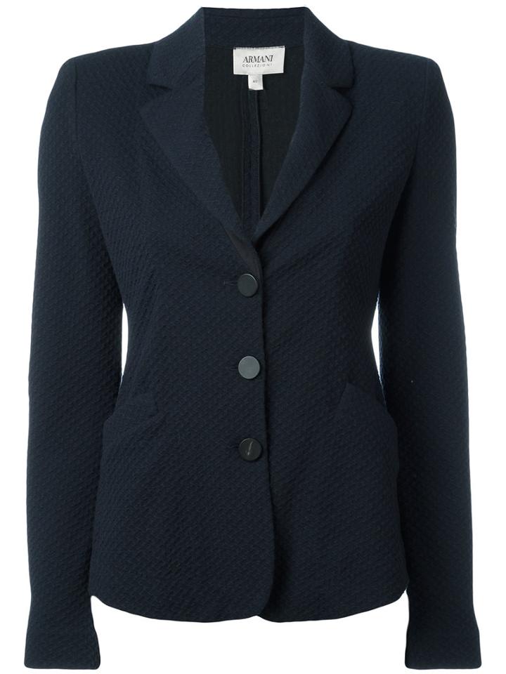 Armani Collezioni Textured Button Blazer, Women's, Size: 40, Blue, Polyester/viscose/spandex/elastane