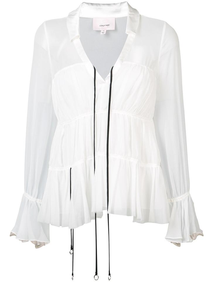 Cinq A Sept - Flared V-neck Blouse - Women - Silk/polyester - L, Women's, White, Silk/polyester