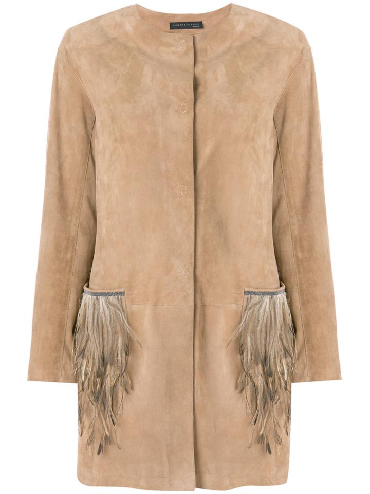 Fabiana Filippi Feather Embellished Coat - Nude & Neutrals