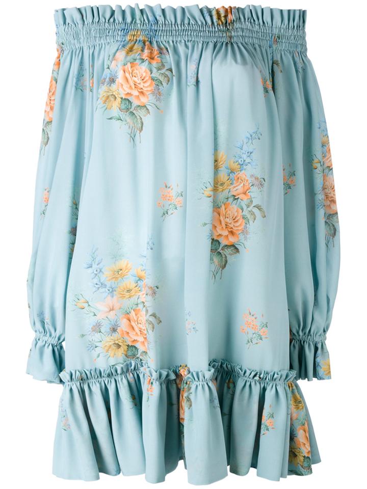Alexander Mcqueen Off-the-shoulder Smocked Dress - Blue