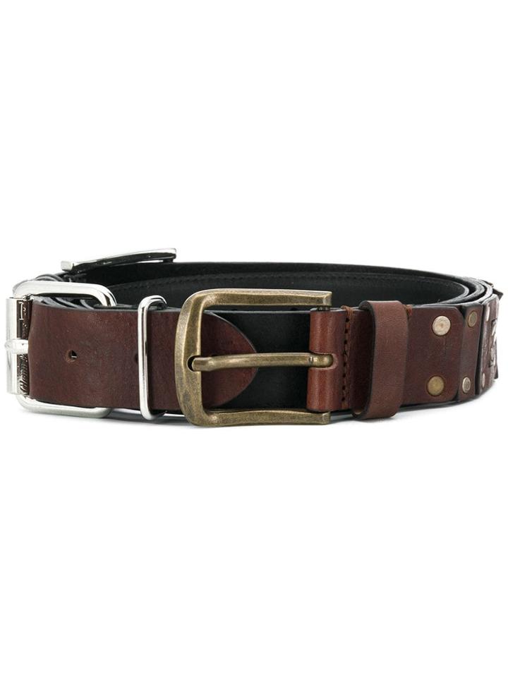 Diesel Red Tag Studded Logo Belt - Black