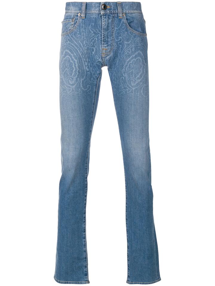 Etro Printed Slim Leg Jeans - Blue