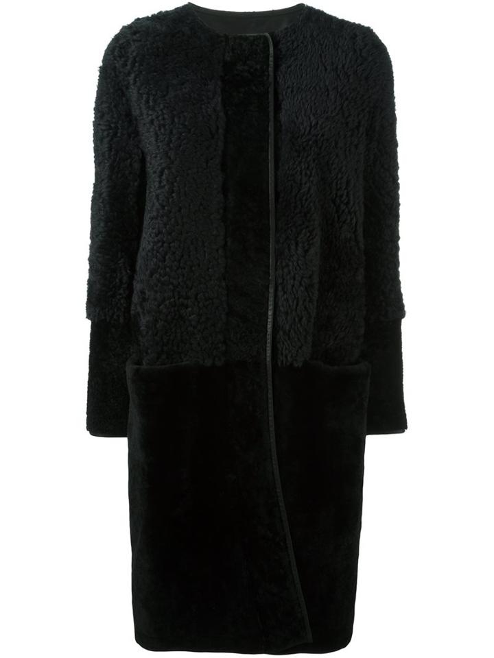 Lanvin Paneled Zipped Coat, Women's, Size: 34, Black, Lamb Fur/viscose/cotton