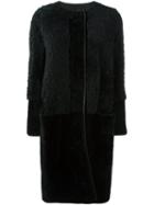 Lanvin Paneled Zipped Coat, Women's, Size: 34, Black, Lamb Fur/viscose/cotton
