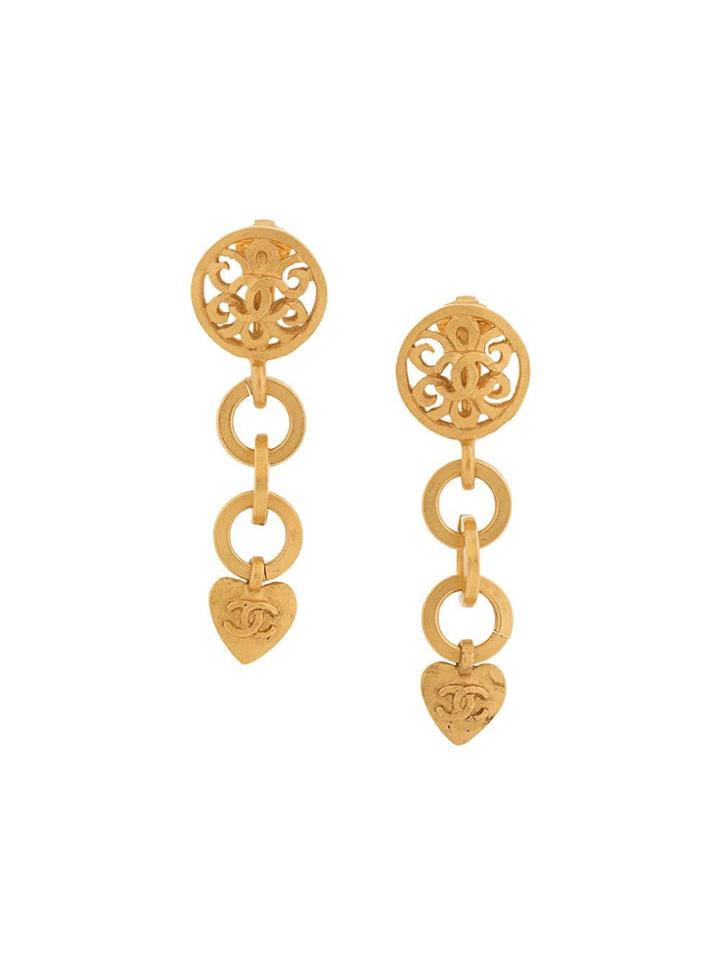 Chanel Vintage Cc Heart Motif Earrings - Gold