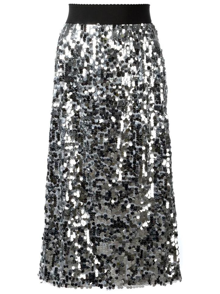 Dolce & Gabbana Sequinned Skirt, Women's, Size: 38, Grey, Polyester/silk/spandex/elastane