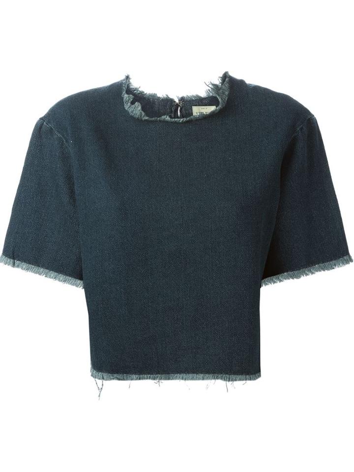 Simon Miller Frayed Denim Top, Women's, Size: 3, Blue, Cotton