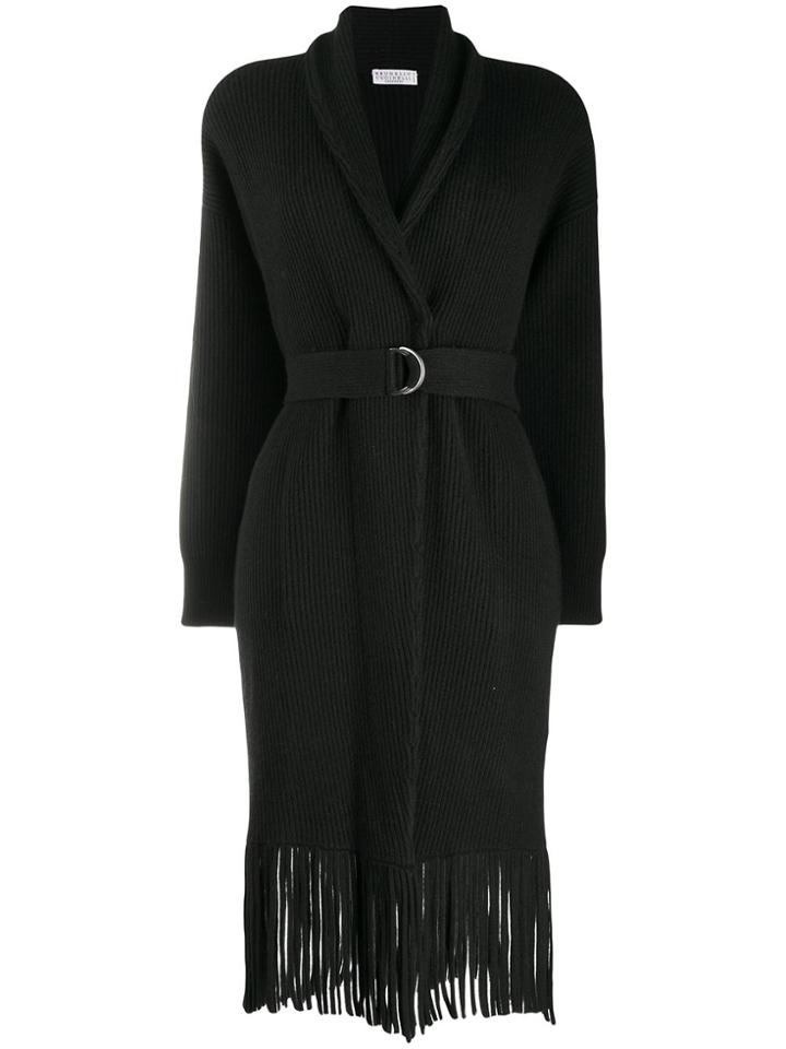 Brunello Cucinelli Fringed Cardi-coat - Black