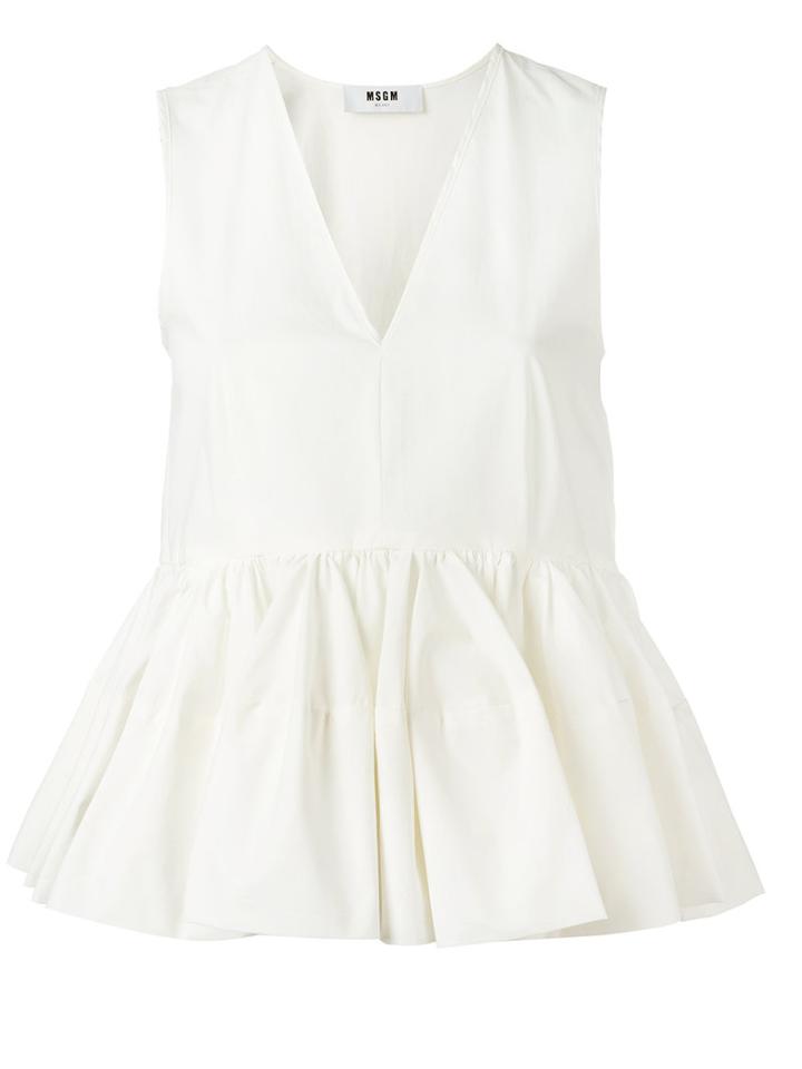 Msgm Flared V-neck Tank, Women's, Size: 38, White, Cotton/spandex/elastane/polyurethane