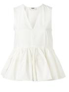 Msgm Flared V-neck Tank, Women's, Size: 38, White, Cotton/spandex/elastane/polyurethane