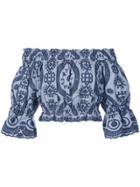 Love Shack Fancy Printed Cropped Blouse - Blue