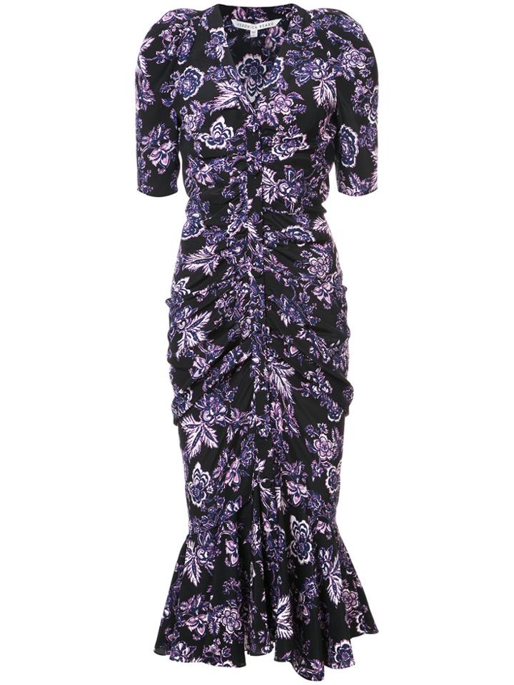 Veronica Beard Floral Print Ruched Detail Dress - Black