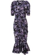 Veronica Beard Floral Print Ruched Detail Dress - Black