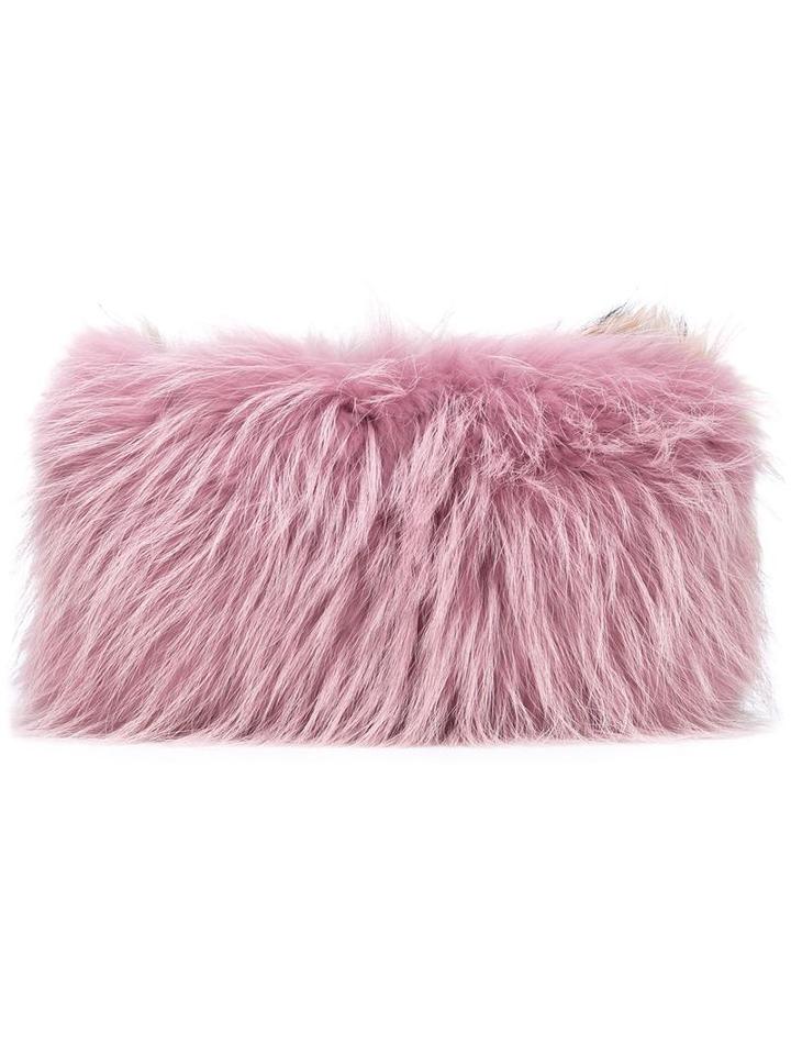 Mr & Mrs Italy Two Tone Fur Clutch, Women's, Nude/neutrals, Polyester/acetate/viscose/racoon Fur