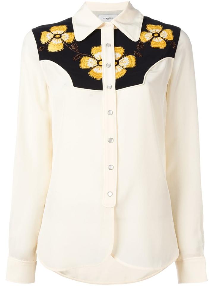 Coach Floral Yoke Shirt, Women's, Size: 2, Nude/neutrals, Silk/viscose