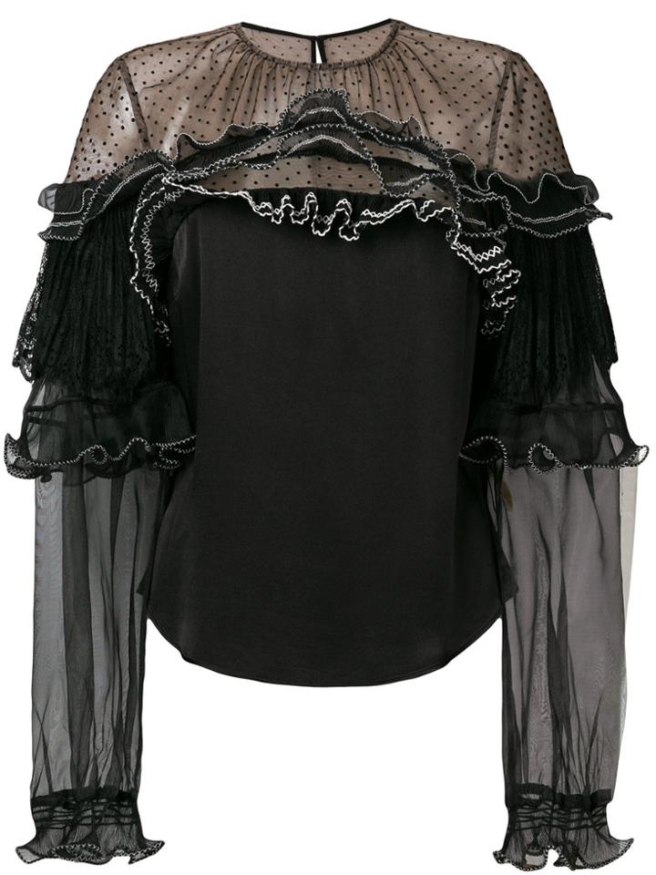 Self-portrait Lace Trim Blouse - Black