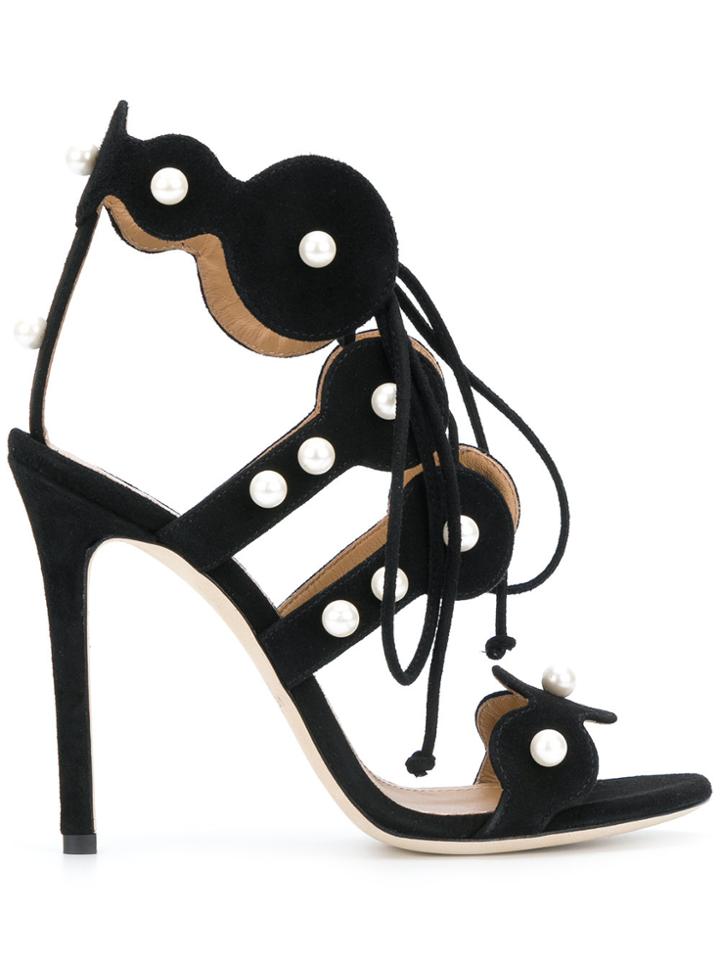 Marc Ellis Faux Pearl Embellished Sandals - Black
