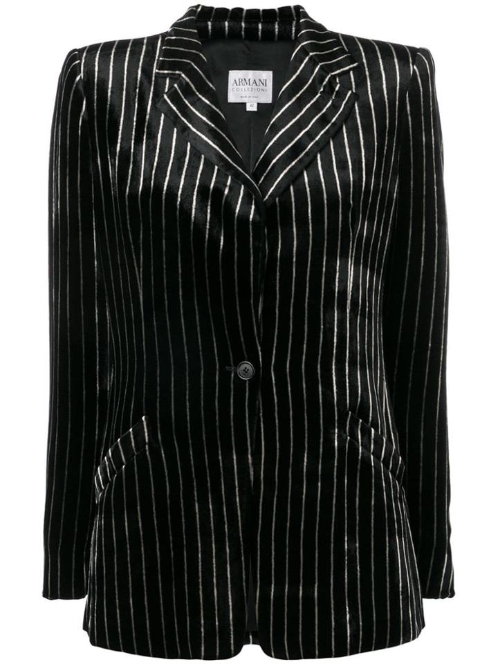 Giorgio Armani Vintage 1980's Striped Velvety Blazer - Black