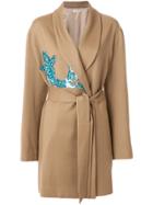 Attico Belted Wrap Coat With Sequin Appliqué - Nude & Neutrals