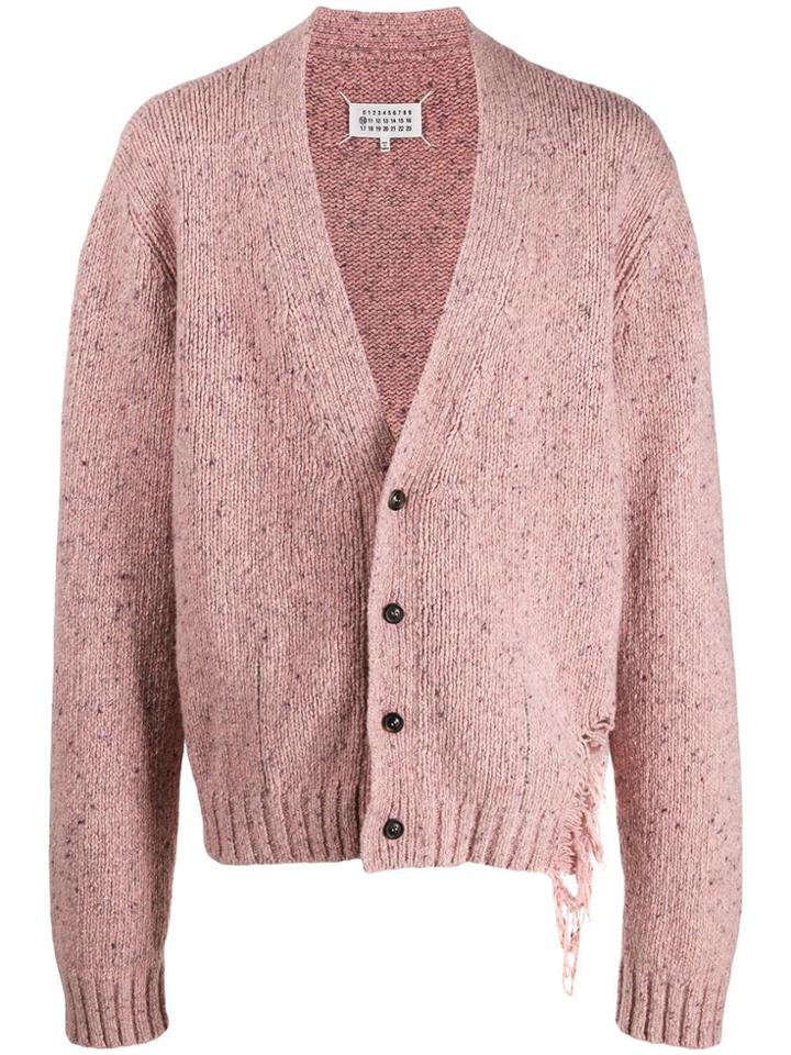 Maison Margiela Flecked Distressed Cardigan - Pink