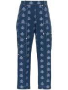 Chloé Logo Print Cropped Jeans - Blue