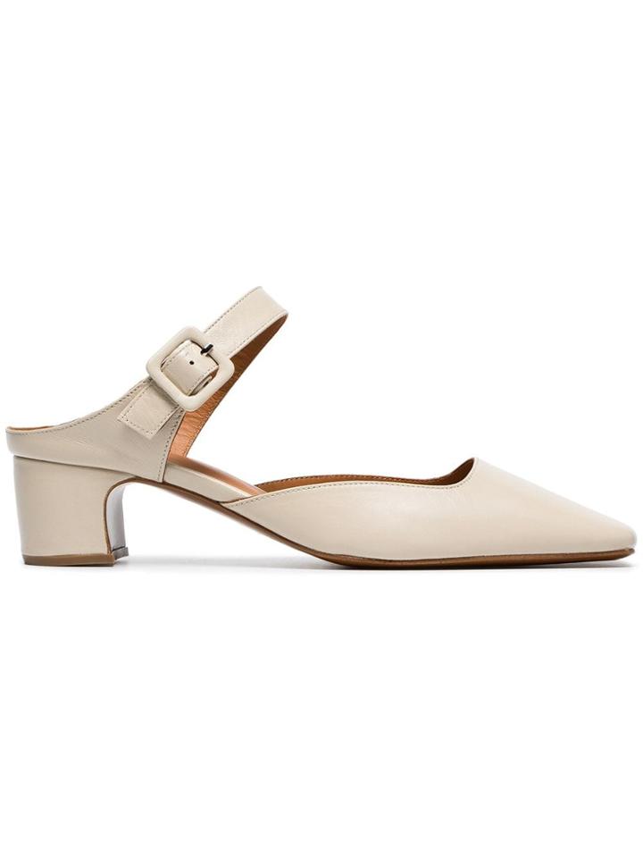 By Far 45 Mira Leather Mules - White