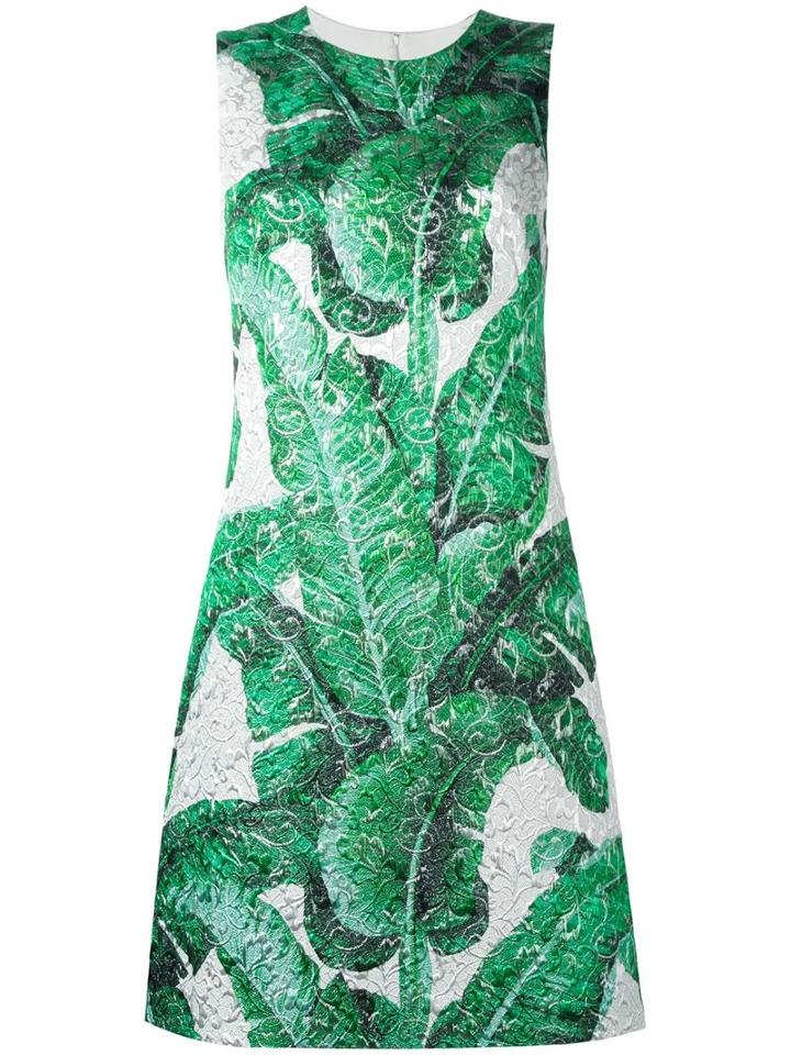 Dolce & Gabbana Banana Leaf Print Brocade Dress, Women's, Size: 42, Green, Cotton/silk/lurex/spandex/elastane
