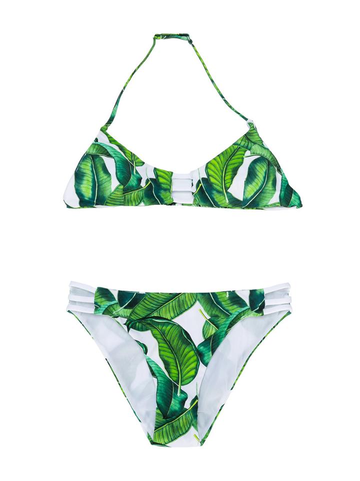 Mc2 Saint Barth Kids Teen Leaf Print Bikini Sets - White