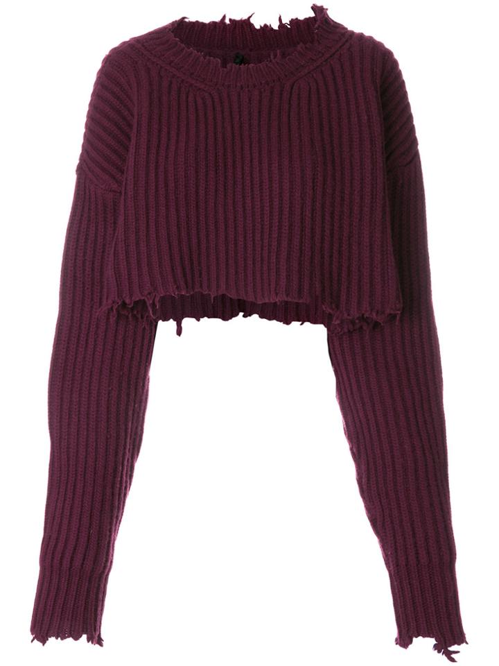 Unravel Project Distressed Cropped Sweater - Red