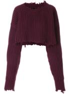 Unravel Project Distressed Cropped Sweater - Red