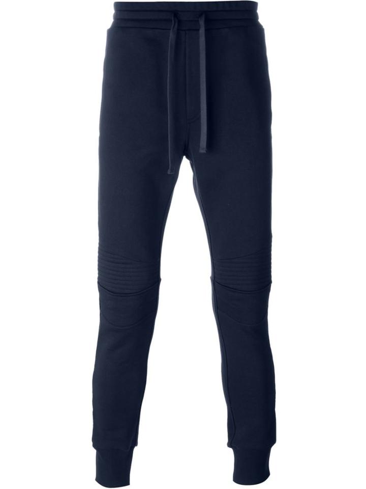 Dolce & Gabbana Ribbed Detail Track Pants, Men's, Size: 52, Blue, Cotton