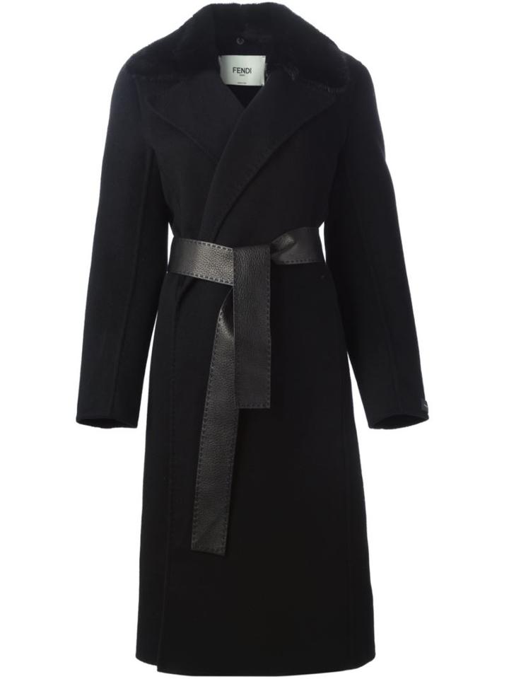 Fendi Mink Fur Collar Belted Coat