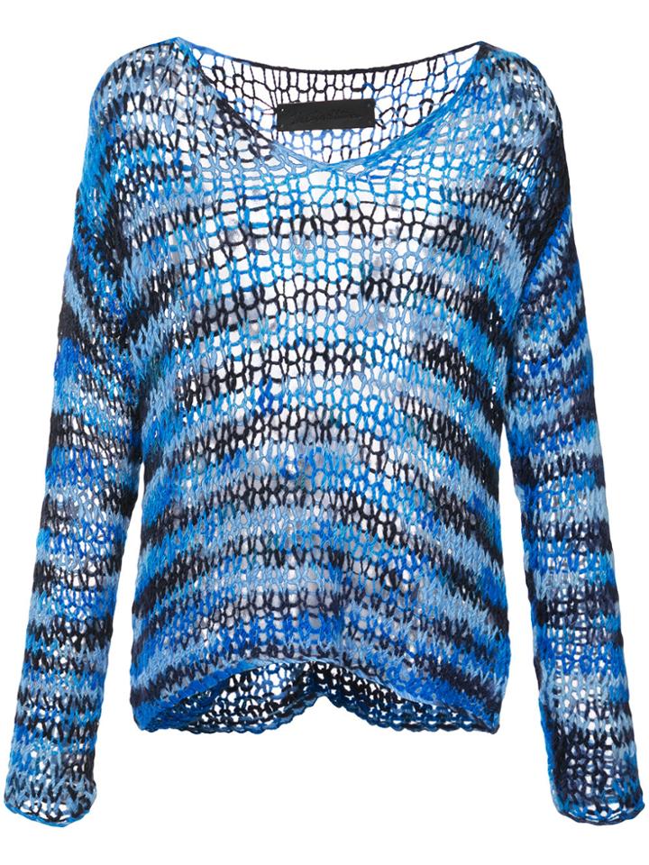 The Elder Statesman Chunky Knit Striped Sweater - Blue