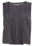 Pleats Please By Issey Miyake Striped Effect Sleeveless Top, Women's, Size: 3, Blue, Cotton/polyester