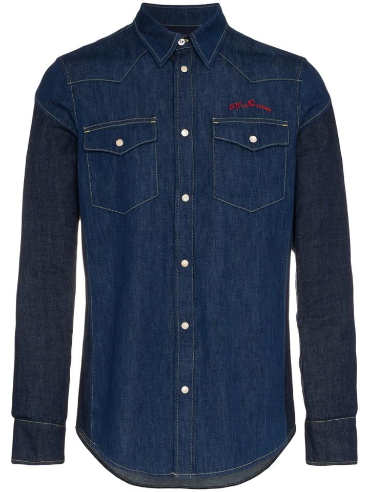 Alexander Mcqueen Two Tone Denim Shirt - Blue