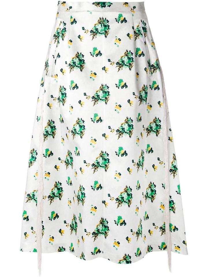 Toga Flower Print A-line Skirt, Women's, Size: 36, White, Polyester/acetate