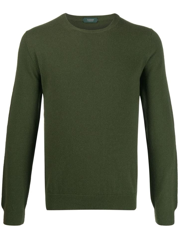 Zanone Ribbed Round-crew Jumper - Green