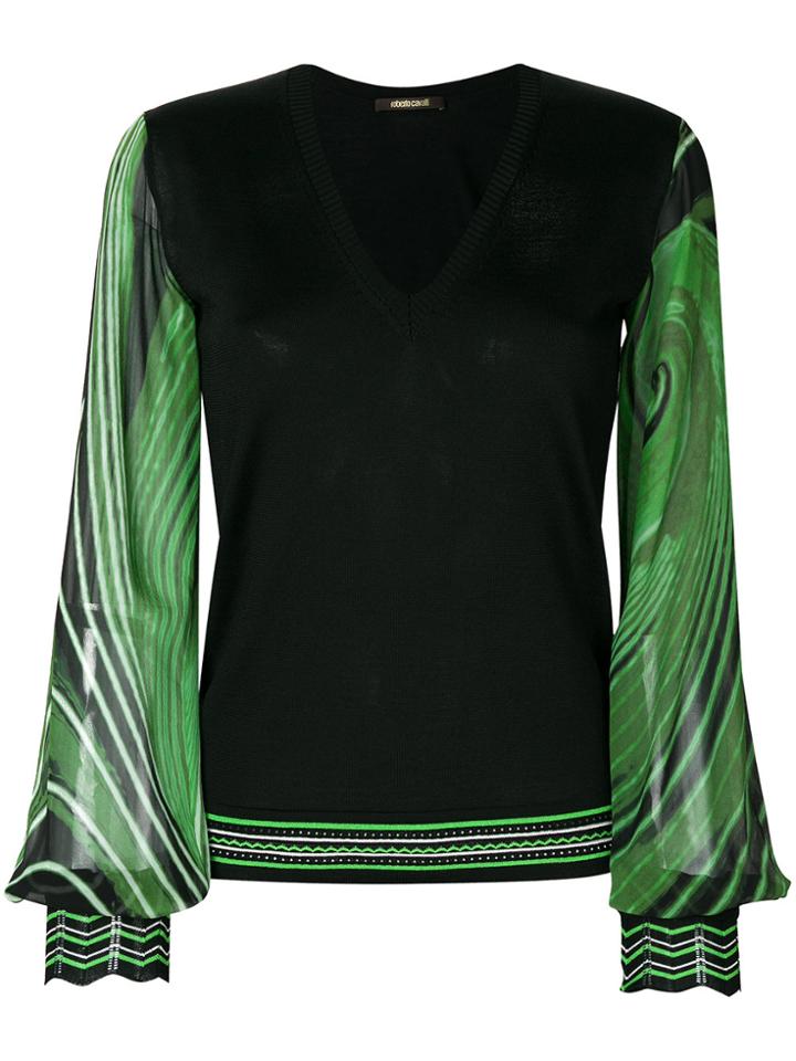 Roberto Cavalli V-neck Printed Pullover - Black