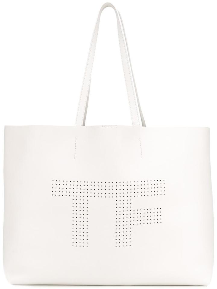 Tom Ford Perforated Logo Tote, Women's, White, Calf Leather