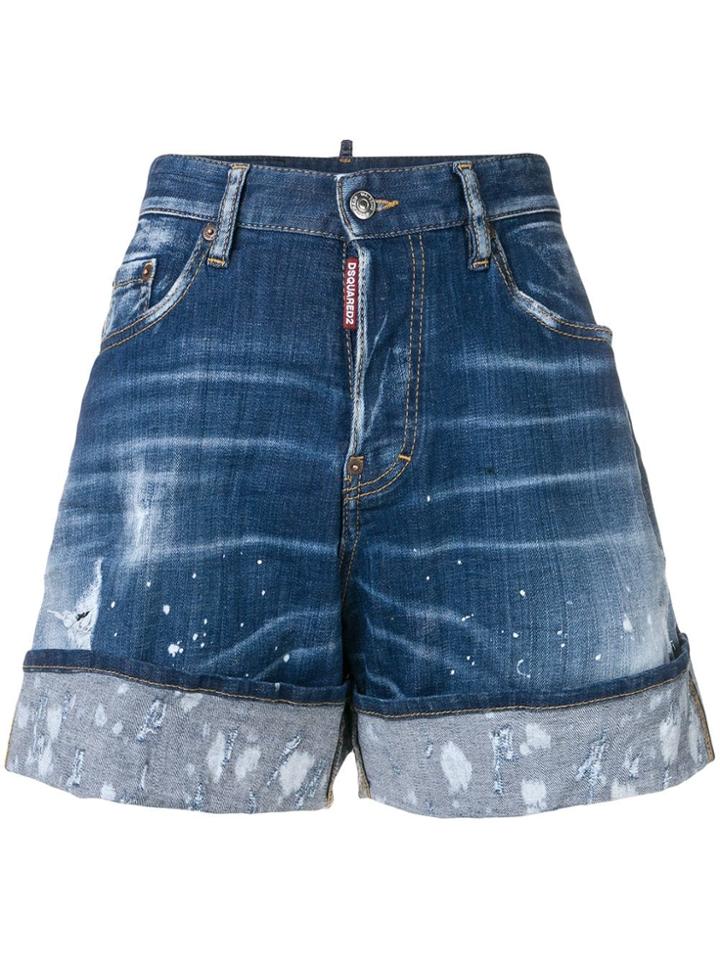 Dsquared2 Paint Splattered Denim Shorts - Blue