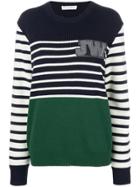 Jw Anderson Striped Logo Patch Jumper - Blue