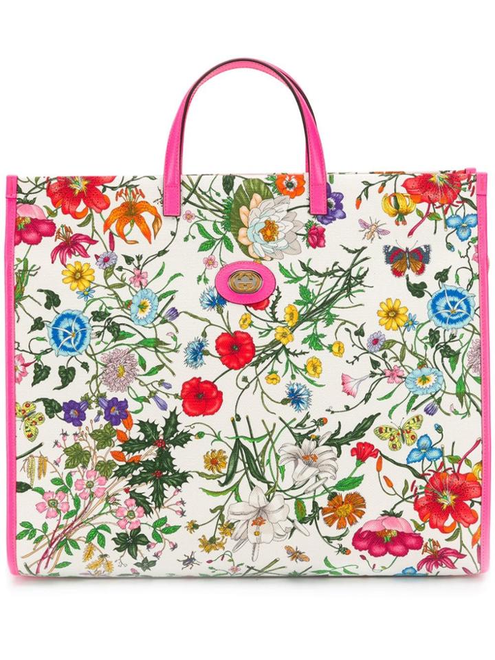 Gucci Floral Print Tote Bag - White